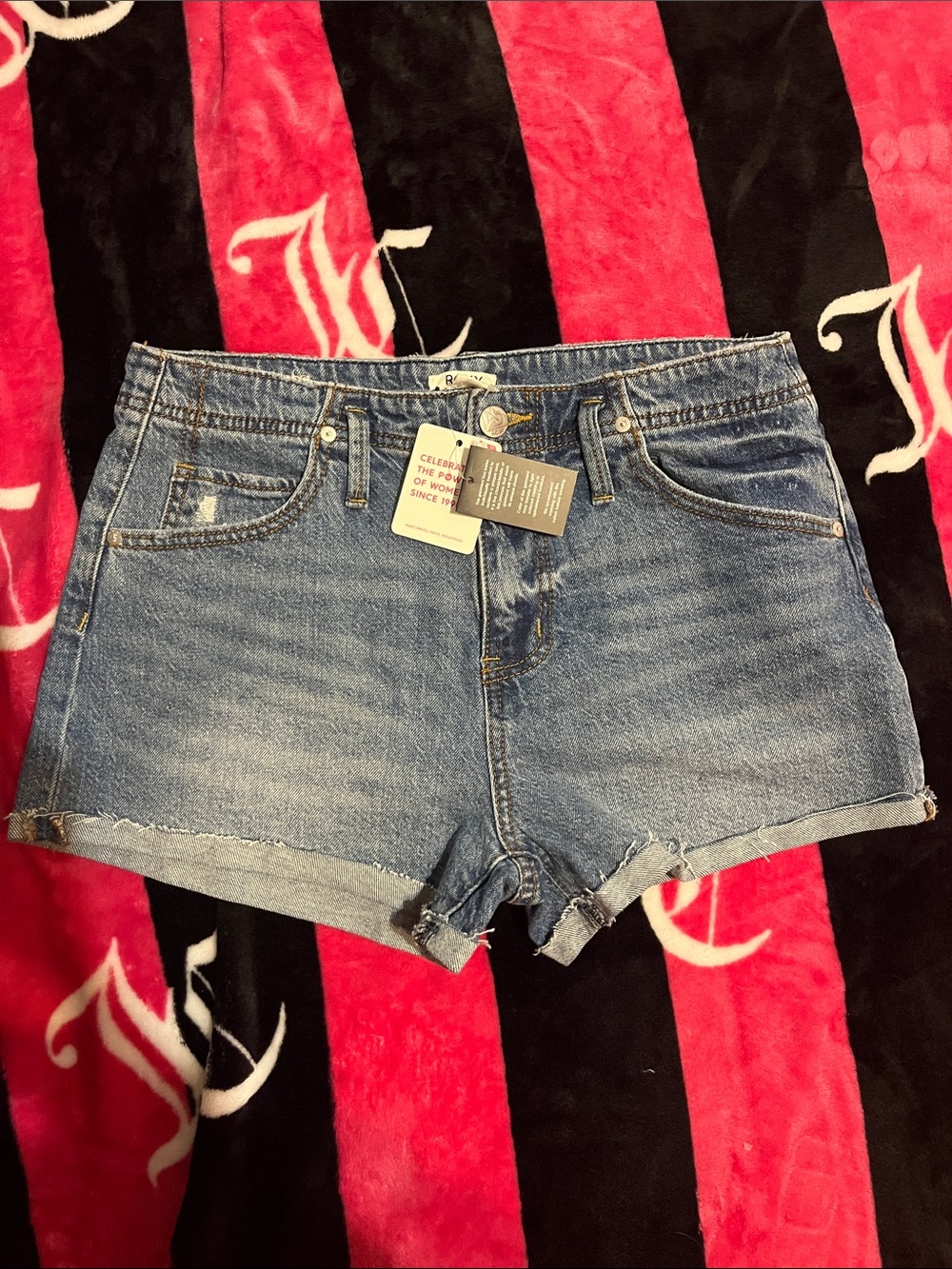 Roxy Mid-High Rise Blue Denim Jean Shorts